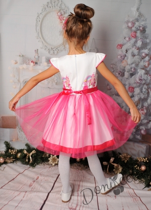 Официална детска рокля за момиче в розово с картинка