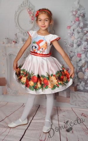 Коледна детска рокличка с мече и пингвин 