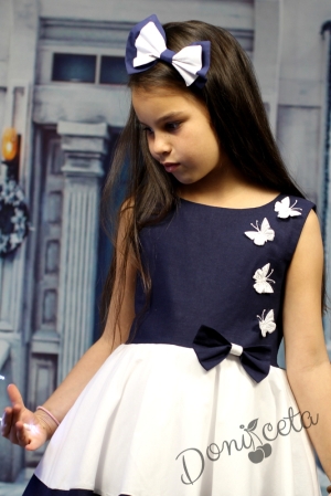 Празнична детска рокля без тъкав с пеперудки в бяло