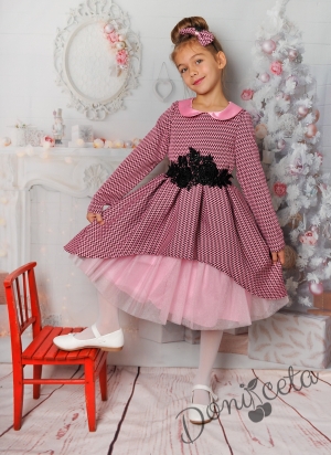 Детска официална рокля с дълъг ръкав и тюл в лилаво 