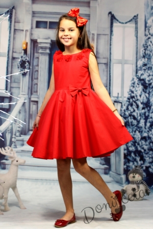 Детска рокличка от памук без ръкав във червено