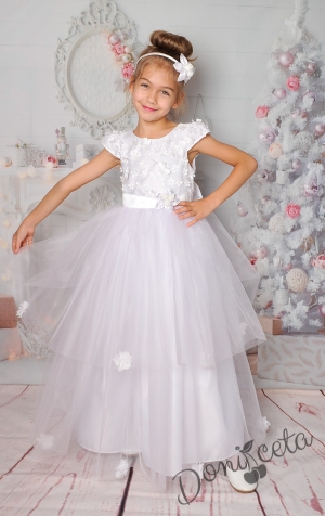 Официална дълга детска рокля в бяло 
