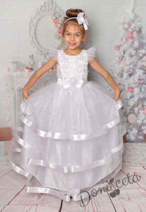 Официална дълга детска рокля в бяло