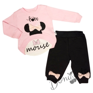 Бебешко комплект за момиче от блузка и панталон с Мини  в розово