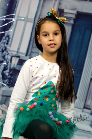 Детка рокля за Коледа с елхичка в зелено