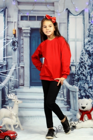 Коледна ватирана блузка за момиче в червено