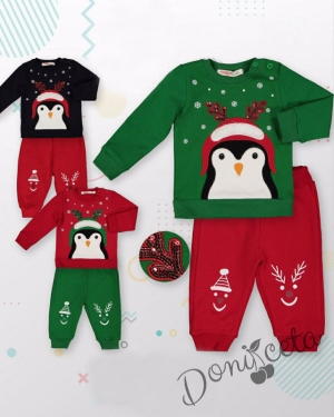 Коледен бебешки/детски комплект от блуза в червено и панталони 