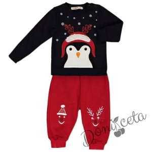 Коледен бебешки/детски комплект от блуза и панталони в червено