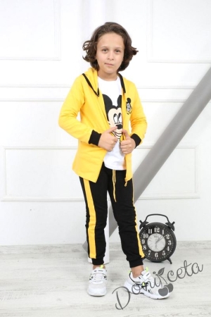 Комплект с Мини от блузка, панталон и суитшърт с цип и качулка в жълто