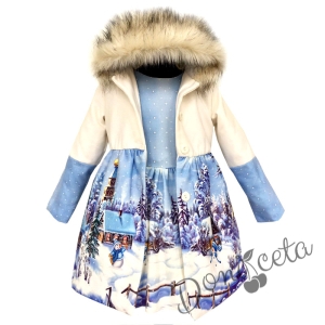палто с рокля със снежен зимен пейзаж