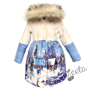 Детско зимно палто със зимна снежна картинка