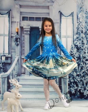 Детска рокличка за зимата със снежна картинка