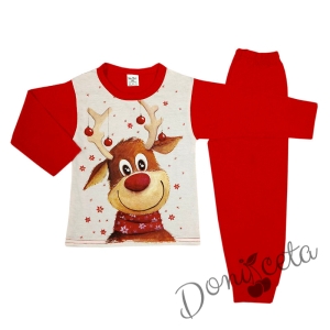 Коледна детска пижама с дълъг ръкав с еленче