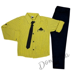 Комплект от риза с дълъг ръкав в жълто за момче и панталон