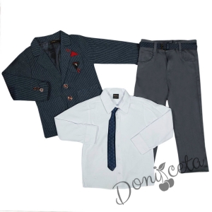 Комплект за момче от сако, ризка и панталон в сиво