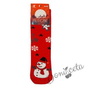 Коледни  термо чорапки в червено със снежен човек