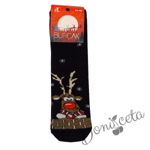 Коледни детски термо чорапи в черно с еленче