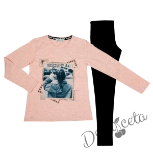 Комплект в блуза/туника в розово и клинче в черно