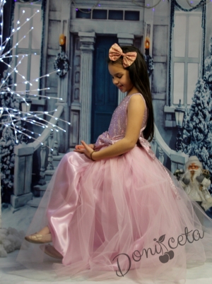 Детска рокля дълга с тюл в розово