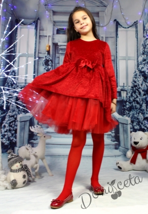 Коледна детска рокля с дълъг ръкав и блясък с тюл