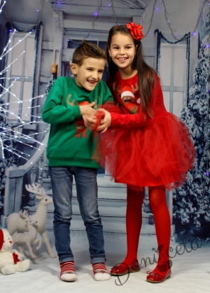 Детска рокля с тюл в червено за Коледа