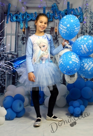 Детска рокля с Елза и тюл в светлосиньо
