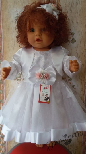 Официална детска рокличка в дантела бяло за шаферка или кръщене