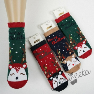 Коледни детски чорапки в червено с еленче
