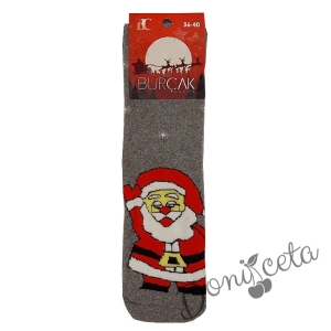 Коледни детски термо чорапи в сиво с Дядо Коледа