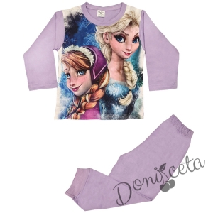 Детска пижама с картинка на замръзналото кралство в лилаво