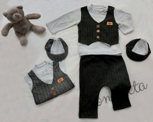 Бебешки комплект от блузка с бяло и сиво, панталонки и шапка