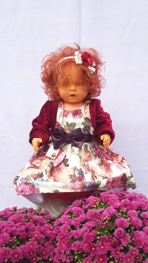 Официална детска рокля на цветя в бордо с болеро
