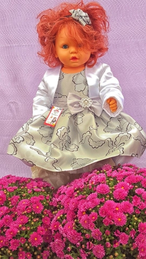 Официална бебешка/детска рокля в сребристо с рози
