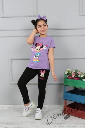 Детски комплект с къс ръкав с Мини Маус в лилаво и черно