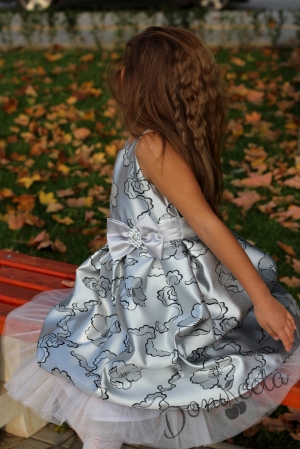 Официална детска рокля в сребристо с рози