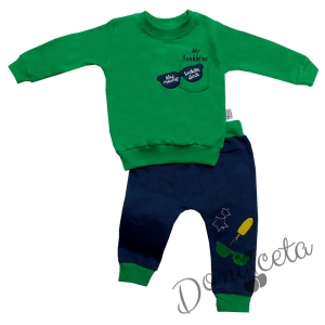 Бебешки комплект за момче в зелено и тъмносиньо