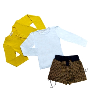 Комплект от 3 части от блуза,къси панталони в каре и болеро 