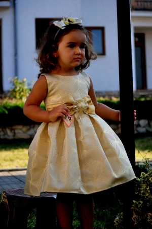 Официална детска рокля в златисто на черни фигури