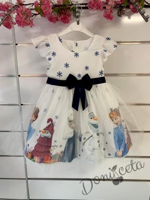 Детска официална рокля с къс ръкав с Анна и Елза в бяло