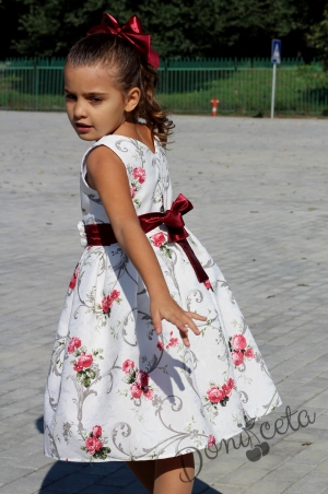 Детска рокля на цветя с болеро в бордо Дарка