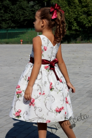 Детска рокля на цветя с болеро в бордо Дарка