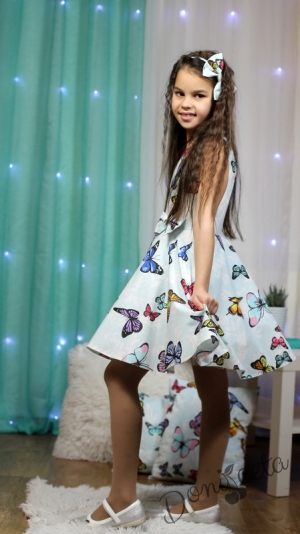 Детска рокля в тюркоаз с пеперуди тип клош Карелия