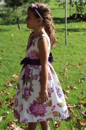Официална детска рокля  в лилаво с цветя