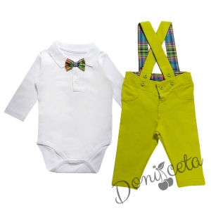 Бебешки комплект от боди в бяло с папийонка и панталонки 