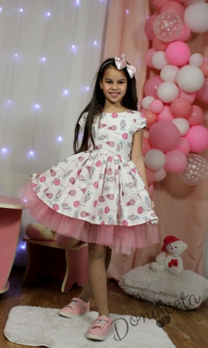 Официална детска рокля с къс ръкав в розово