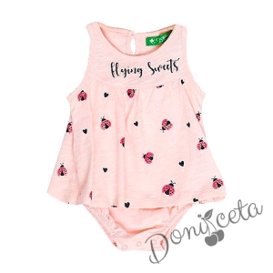 Боди/рокля  за бебе момиче в розово с калинки