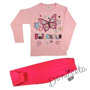 Детска пижама в розово и циклама с пеперуди