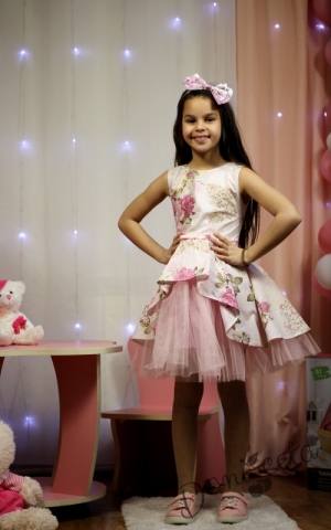 Детска официална рокля с цветя тип клош с тюл 977617172