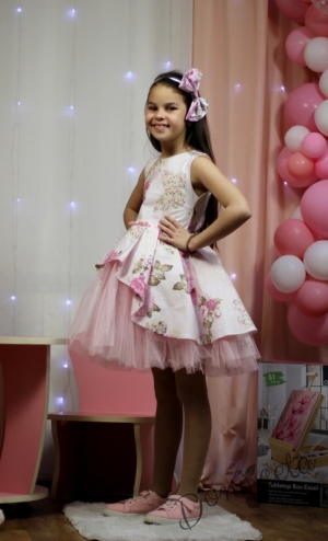 Детска официална рокля Надежда с цветя тип клош с тюл 977617172