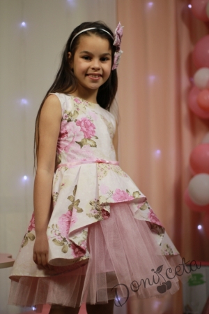Детска официална рокля Надежда с цветя тип клош с тюл 977617172